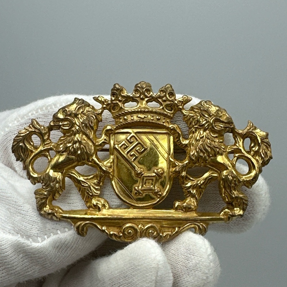Vintage‎ Miriam Haskell Heraldic Crest Brooch Pin Lions Key Crown #745
